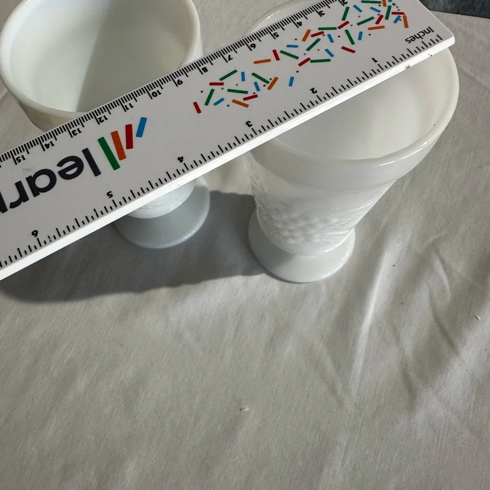 TWO VINTAGE WHITE MILK GLASS GRAPEVINE  PEDESTAL BASE - Picture 10 of 12